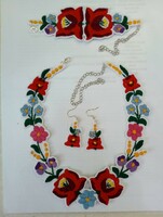 Embroidered necklace, bracelet, earring set