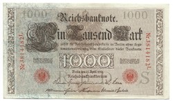 1000 márka 1910 7 jegyű piros sorszám Németország 3.