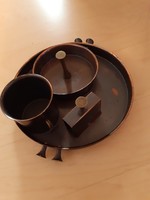 Réz dohányzó asztali dísz készlet mid century / érdekes retro kerek formák 4 db-os