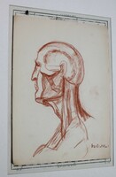Imre Szobotka (1890 – 1961) cubist face. Red chalk paper.