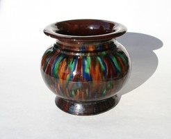 Gyönyörű "cirmos" gömbölyű, karimás  mezőtúri kerámia váza ép állapotban (jelzett)