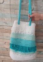 Crochet shoulder bag with blue and white stripes