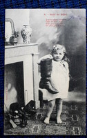 Antique Christmas photo postcard toddler fireplace boots