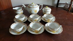Herend tea set for 6 persons with lemon yellow Indian basket pattern, with large cups