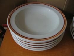 Retro Lowland porcelain soup plate with brown and yellow stripes