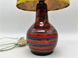 43 cm high, striped, retro ceramic lamp, lamp body with original shade
