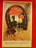 1948.BOLDOG ÚJ ÉVET rajzos, képeslap REKORD színes rajz szép állapot a képek szerint