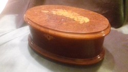 Art deco style, oval, inlaid old wooden box