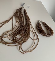 Zenner új címkés ékszer szett 25 soros irizáló gyöngysor nyaklánc nyakék és karkötő karperec karlánc
