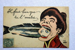 Antique graphic postcard with very grotesque humor