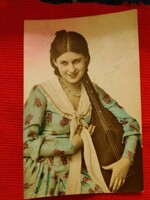 Antique 1939. Retouched postcard portrait of a young lady with a mandolin, color photo, good condition according to the pictures