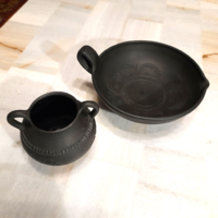 Transylvanian folk black ceramics, earthenware vase bowl