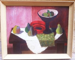 Szűcs János (1917-1995) Körtés Csendélet,Képcsarnokos Festmény