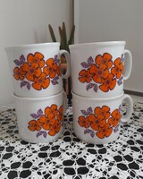 Zsolnay retro stylized orange flower motif mugs