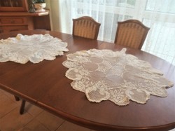 Pair of oval crocheted lace tablecloths