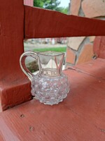 A beautiful narrow 8 cm tall glass jug with a cam and a tiny size for collectors