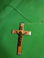 Antique wood - bronze metal crucifix cross corpus pilgrim memorial pendant 5 cm according to pictures