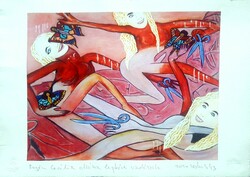 DrMáriás - Rogán Cecília ollózva lepkére vadászik 24,5 x 31,5 computer print, merített papír