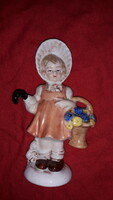 Antique 1877 GDR porcelain figurine of a Victorian little girl with an umbrella and a basket, 14 cm according to the pictures