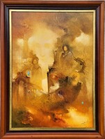 81x61cm Buday Mihály (1953 - ) Nem Kényelmes A Múzsákhoz Vezető Út c. festménye Eredeti Garanciával!