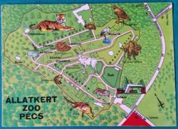 Térképes képeslap - Állatkert Pécs,használt