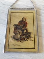 Nice glass picture in a tin frame with hanger