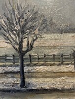 Carving board: Danube bank in winter - oil, canvas