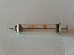 Very old glass-metal syringe, 10 ml, winged screw, replaceable parts