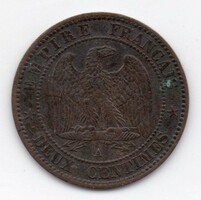 Empire of France 2 centimes, 1854a