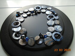 Spectacular long neck blue abalone large disc and faceted mineral and glass beads