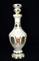 Polished and painted Czech glass liquor bottle with polished stopper