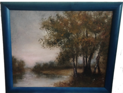 Autumn landscape -- oil painting on lined canvas