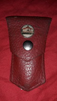 Antique leather-backed szeged insignia mini vinyl handle, steel manicure set as shown in the pictures