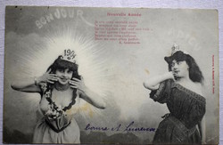 Antique photo postcard 1904 little girl saying goodbye 1904 lady