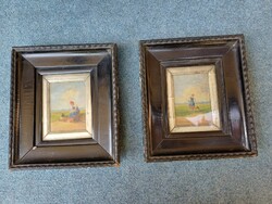 Pair of Imre Perlmutter paintings. In found condition.