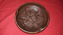 Antik ritka barna mázas virágmintás KORONDI kerámia hamutál 12 cm átmérő a képek szerint