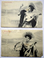 2 pieces of antique photo postcard with lady mandolin