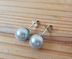 14 carat gold earrings with gray genuine pearls, aaa quality
