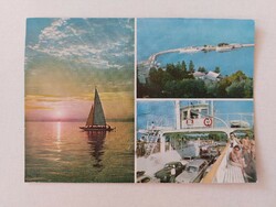 Retro postcard Balaton sailing harbor ferry