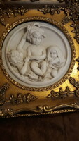Antique, 19th century alabaster relief in a baroque frame