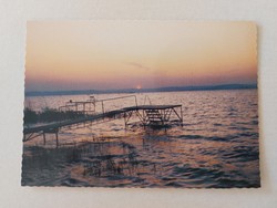 Retro postcard Balaton sunset pier