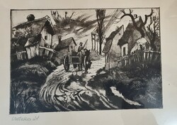I'm selling everything today! :) Jenő Remsey (1885-1970): battle road - etching.