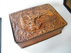 Old leather-covered Spanish (don quijote) wooden cigar box