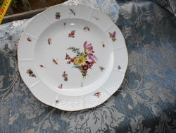 Ó Herendi (címeres) tányér- 24,5  cm kézzel festett virágok és bogarak