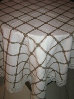 Beautiful Toledo pattern white woven tablecloth with lace edges