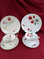 Gyönyörű német Winterling teás szett virágos rózsás porcelán tulipános