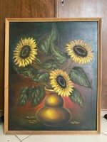 Zs. Móra: Vase with three sunflowers