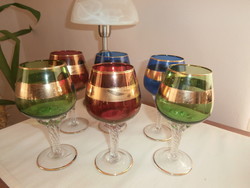 Gold-plated colored stemmed glasses with twisted stems