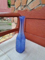 Gyönyörű ritka kék Fátyolüveg, karcagi,berekfürdői 33.5  magas szálváza  virágnak váza mid-century