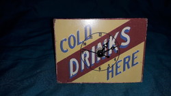 An old cola drink mini metal sign turned into a table clock works! 12 X 9 cm according to the pictures